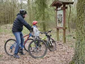 tablica edukacyjna w lesie pomiędzy Złotkowem a Chludowem